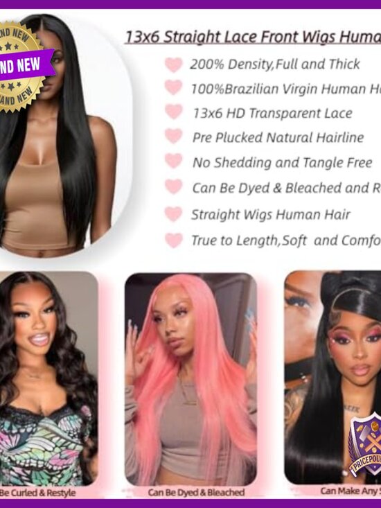 28 Inch Straight Human Hair Wig 13x6 Lace Front 200 Density Pre Plucked